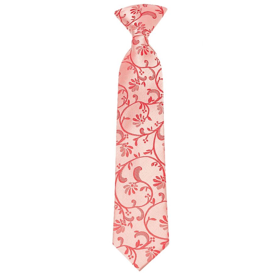 Pre Tied Coral Pink Floral Boys Tie Age 4-7
