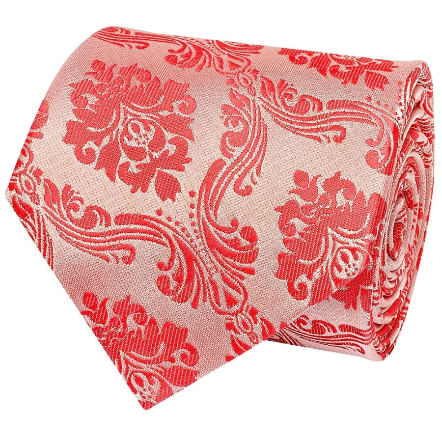 Coral Pink Paisley Classic Men's Tie and Pocket Square Set