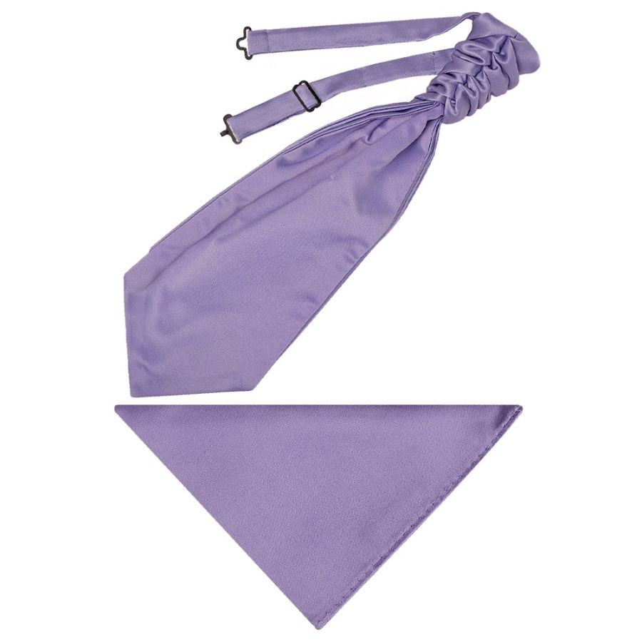 Lavender Satin Men's Cravat Tie and Pocket Square Set