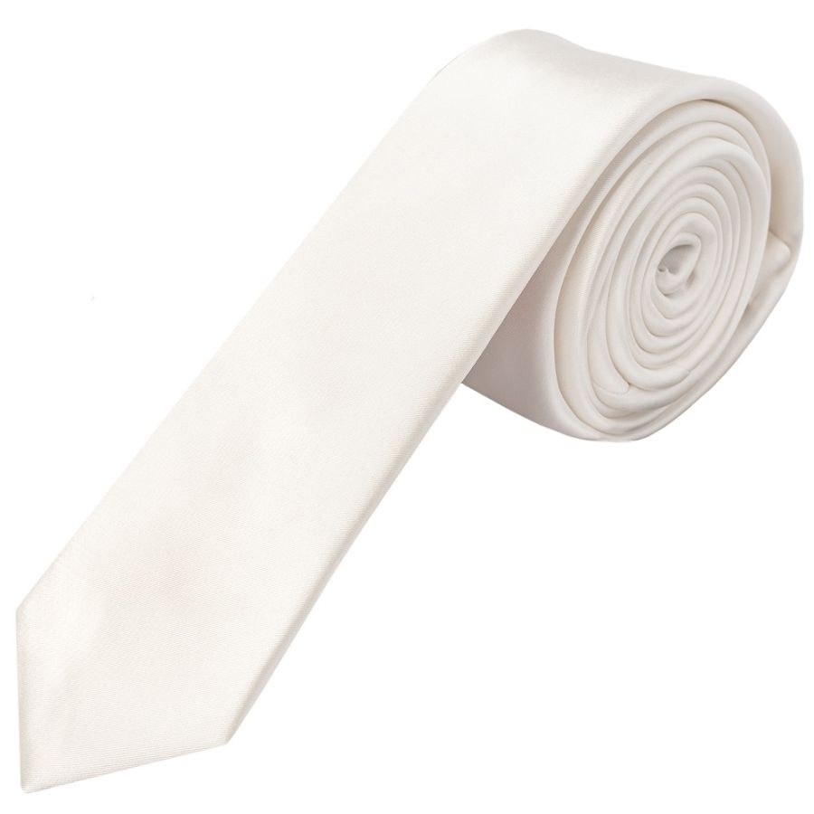 Plain White Satin Skinny Men's Tie