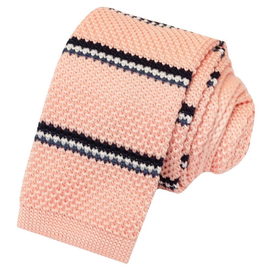Pink Stripe Knitted Skinny Men's Tie