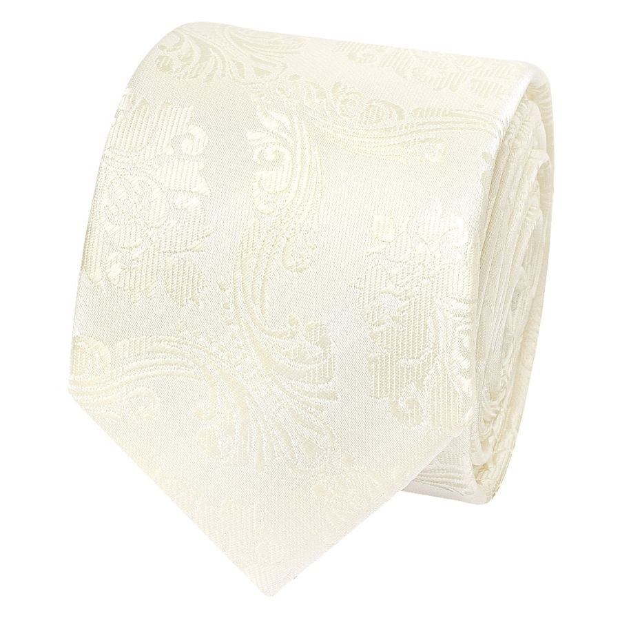 Ivory Paisley Skinny Men's Tie and Pocket Square Set