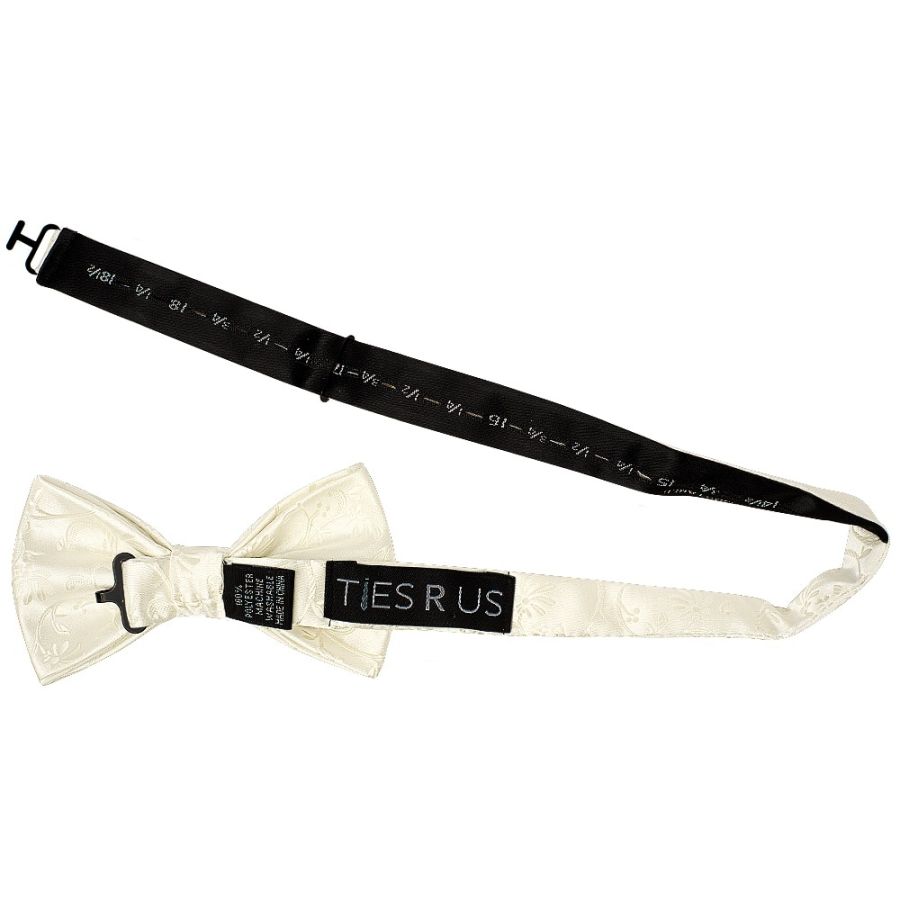 Ivory Floral Handmade Mens Bow Tie and Pocket Square Set