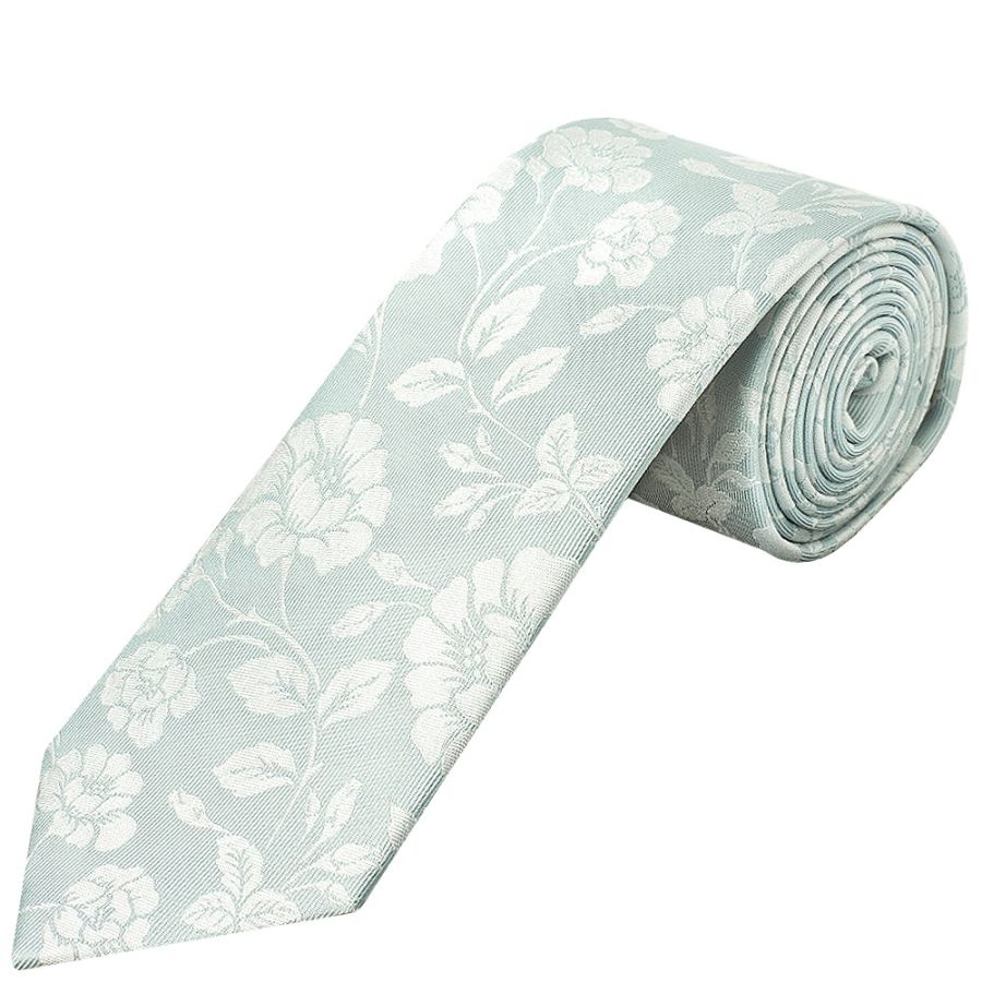 Duck Egg with White Floral Silk Classic Tie 