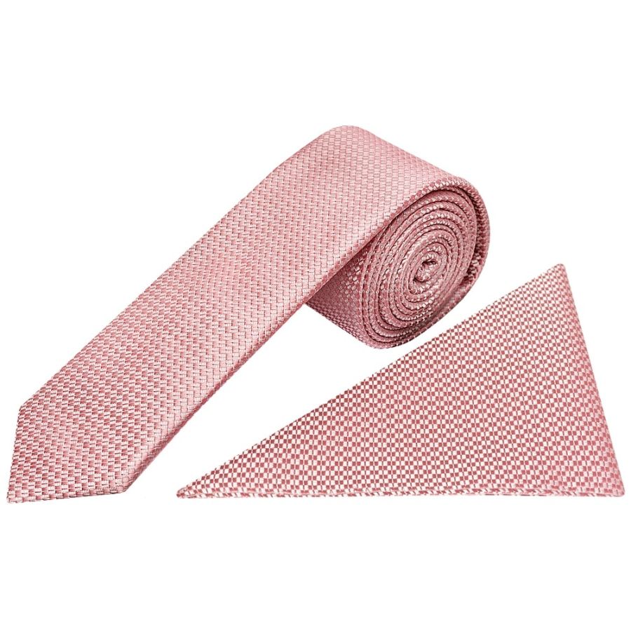 Rose Gold Textured Skinny Tie and Pocket Square Set