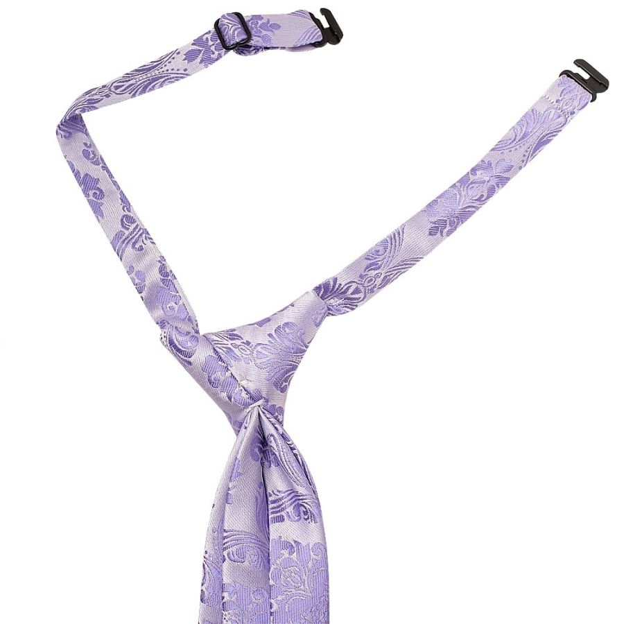 Pre Tied Lilac Paisley Boys Tie and Pocket Square Set Age 4-7