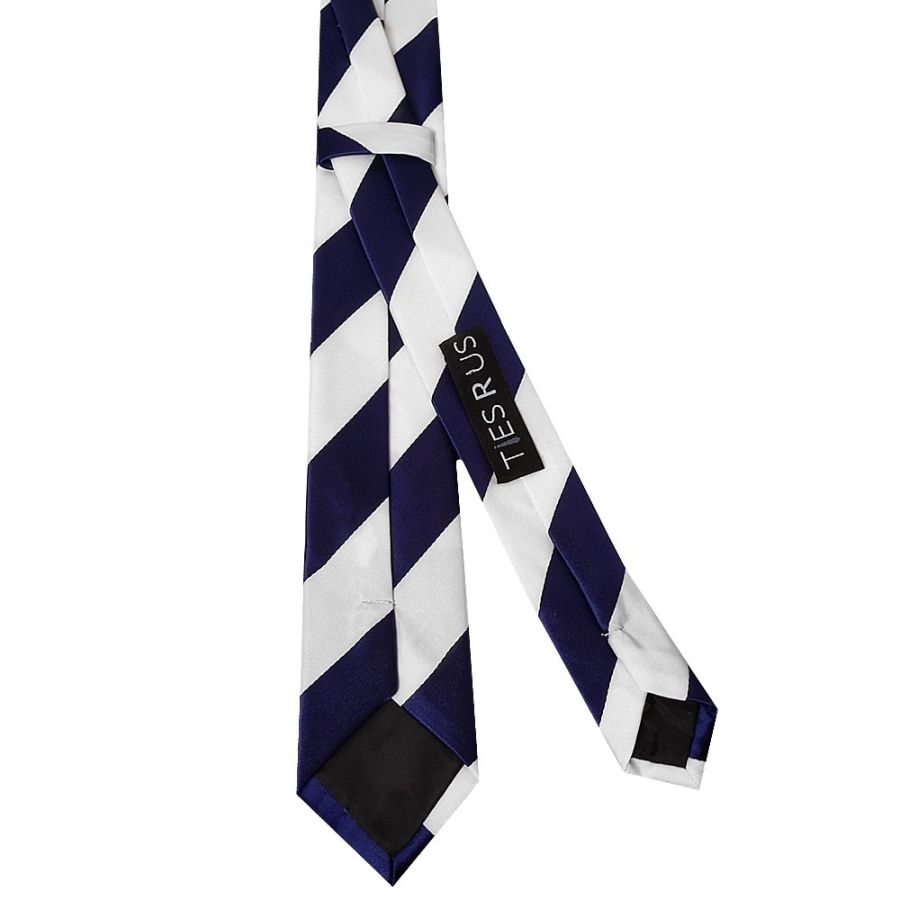 Navy and White Striped Skinny Boys Football Tie