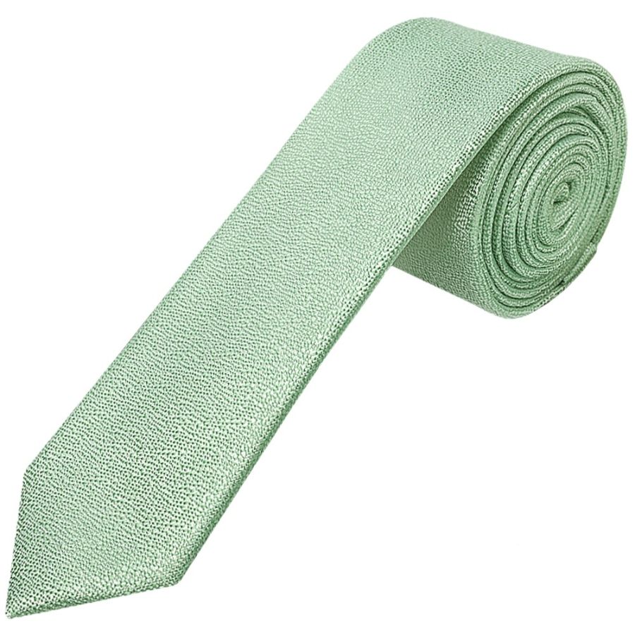 Plain Green Textured Silk Skinny Men's Tie and Pocket Square Set