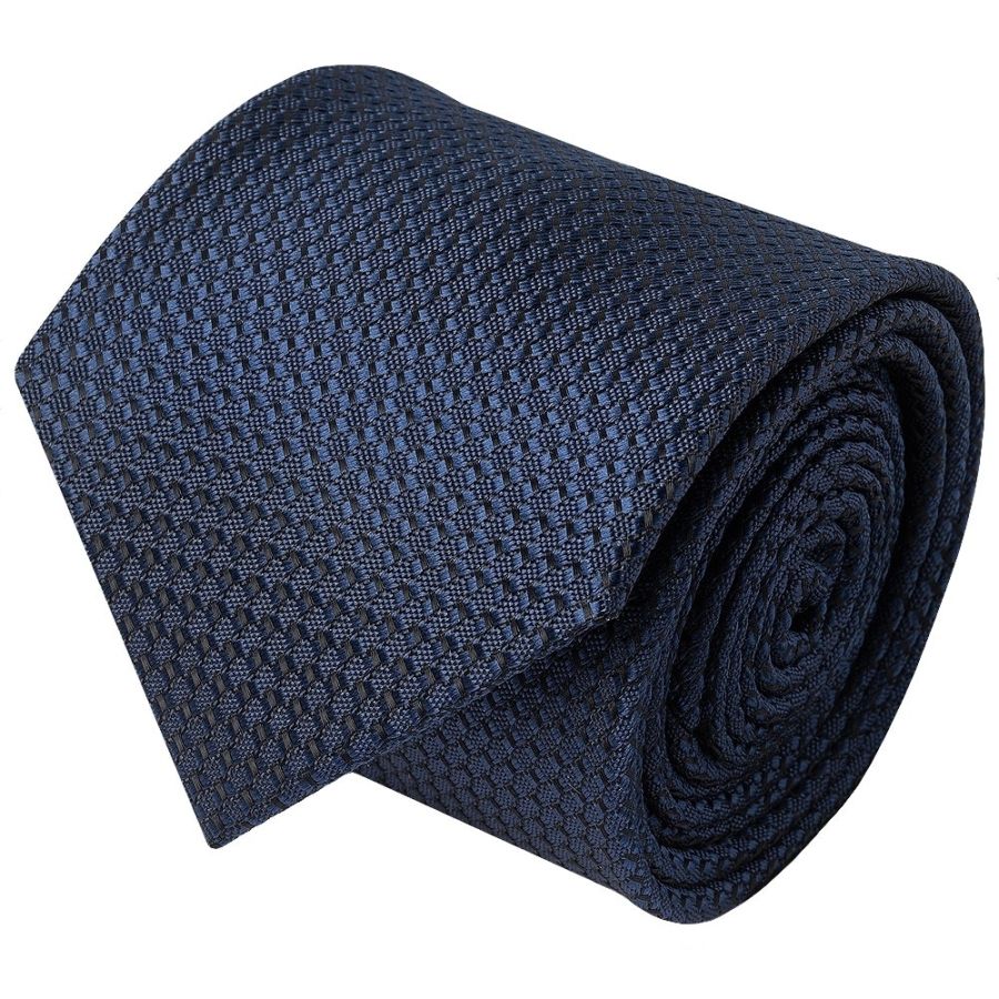 French Navy Textured Classic Tie and Pocket Square Set