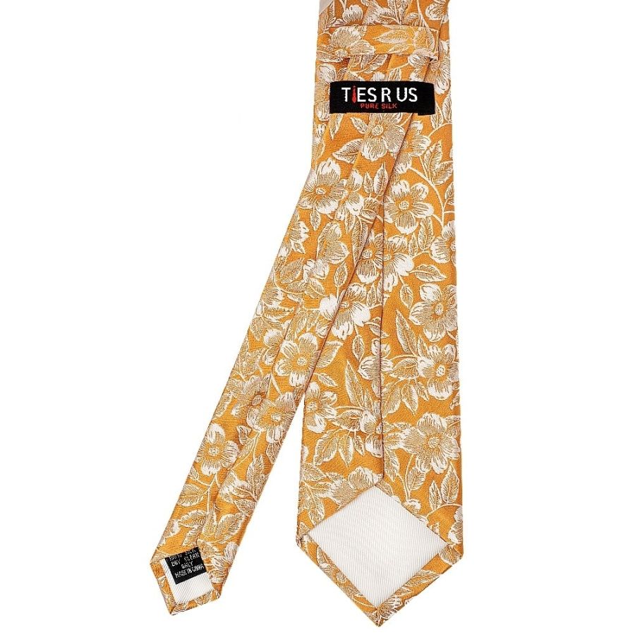 Mens Gold Floral Silk Classic Tie and Pocket Square