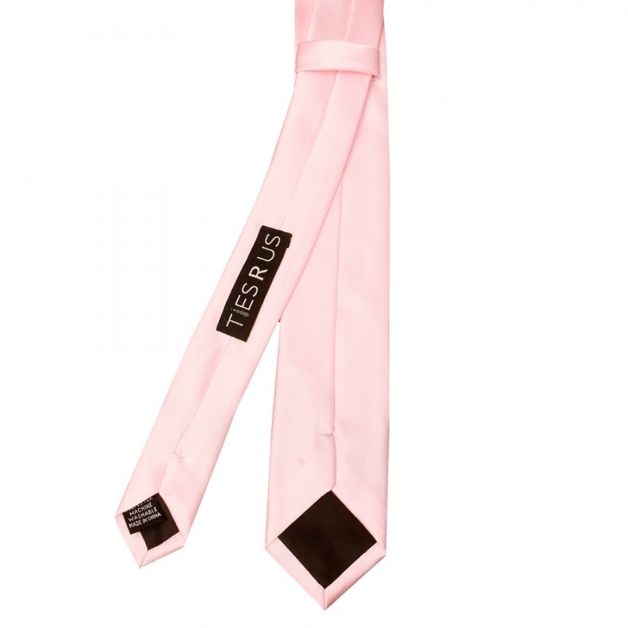 Plain Blush Pink Satin Skinny Men's Tie and Pocket Square Set