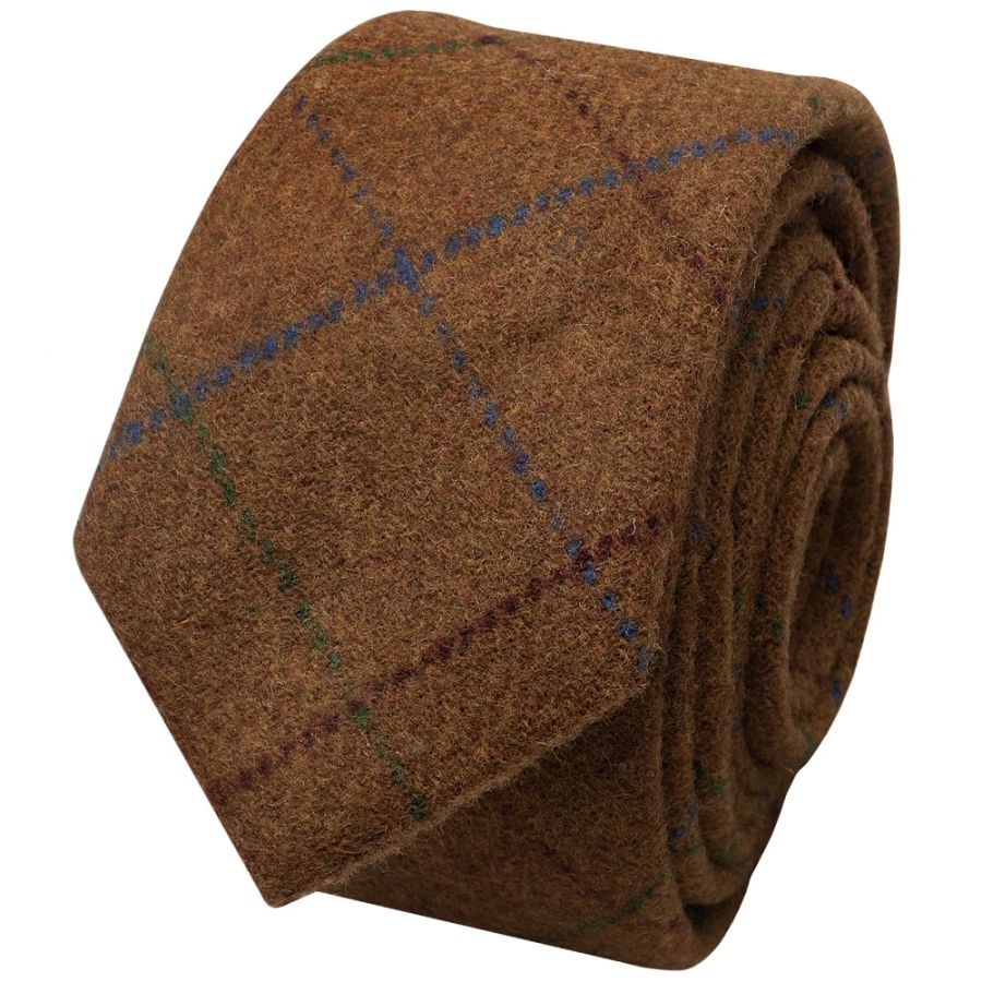 Light Brown Large Check Tweed Skinny Boys Tie