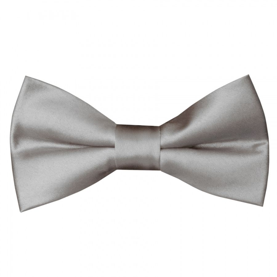 Pre Tied Silver Satin Boys Bow Tie Age 4-7