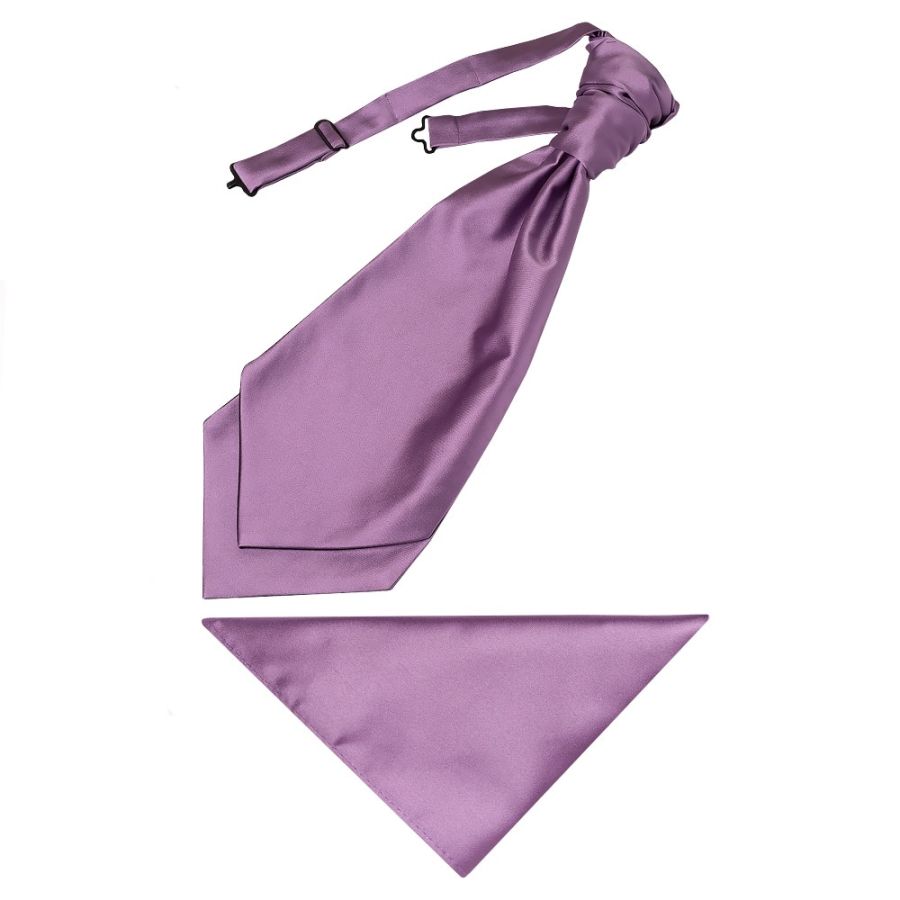 Plain Light Mauve Satin Men's Cravat Tie and Pocket Square Set