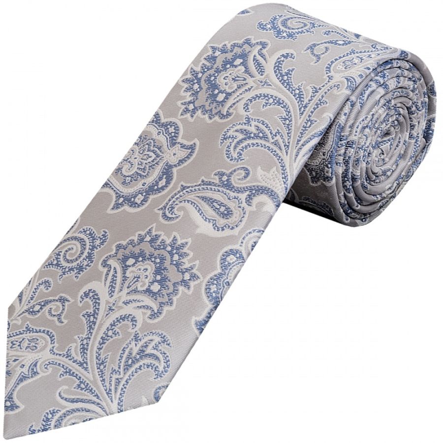 Silver and Blue Paisley Classic Men's Tie