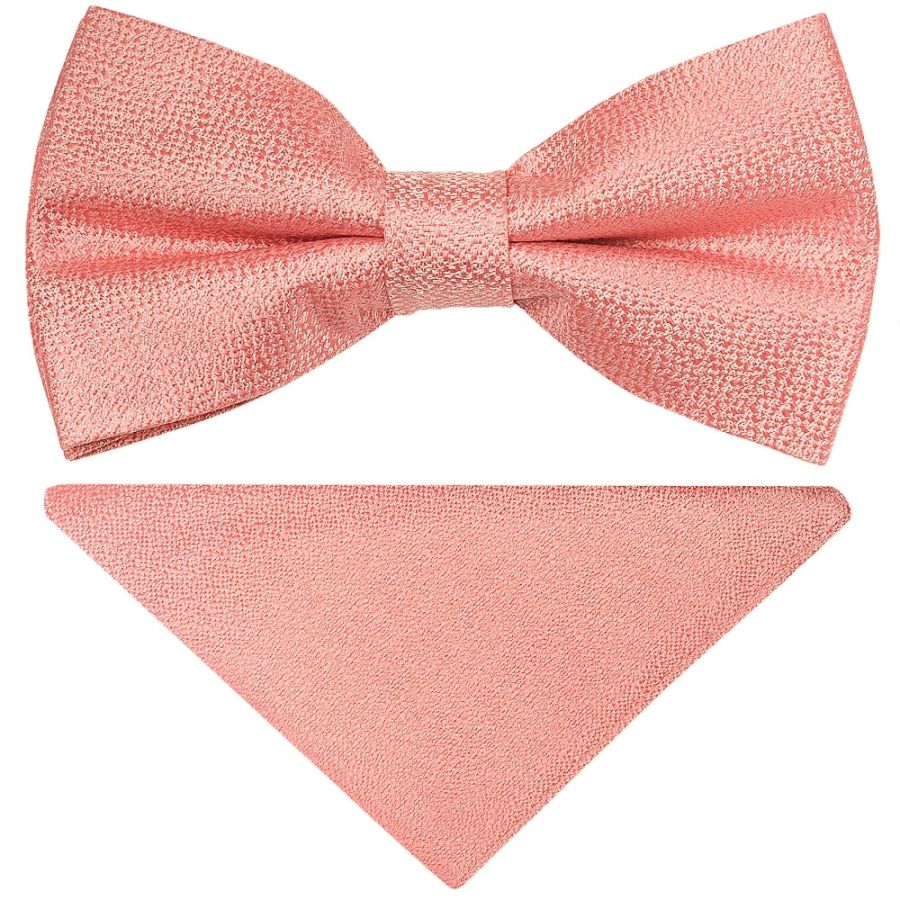 Pre Tied Pink Textured Silk Boys Bow Tie and Pocket Square Set