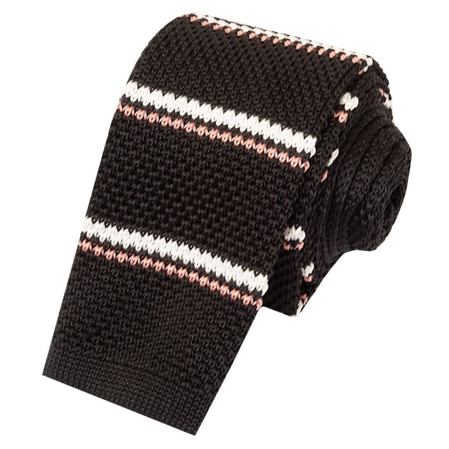 Black Stripe Knitted Skinny Men's Tie