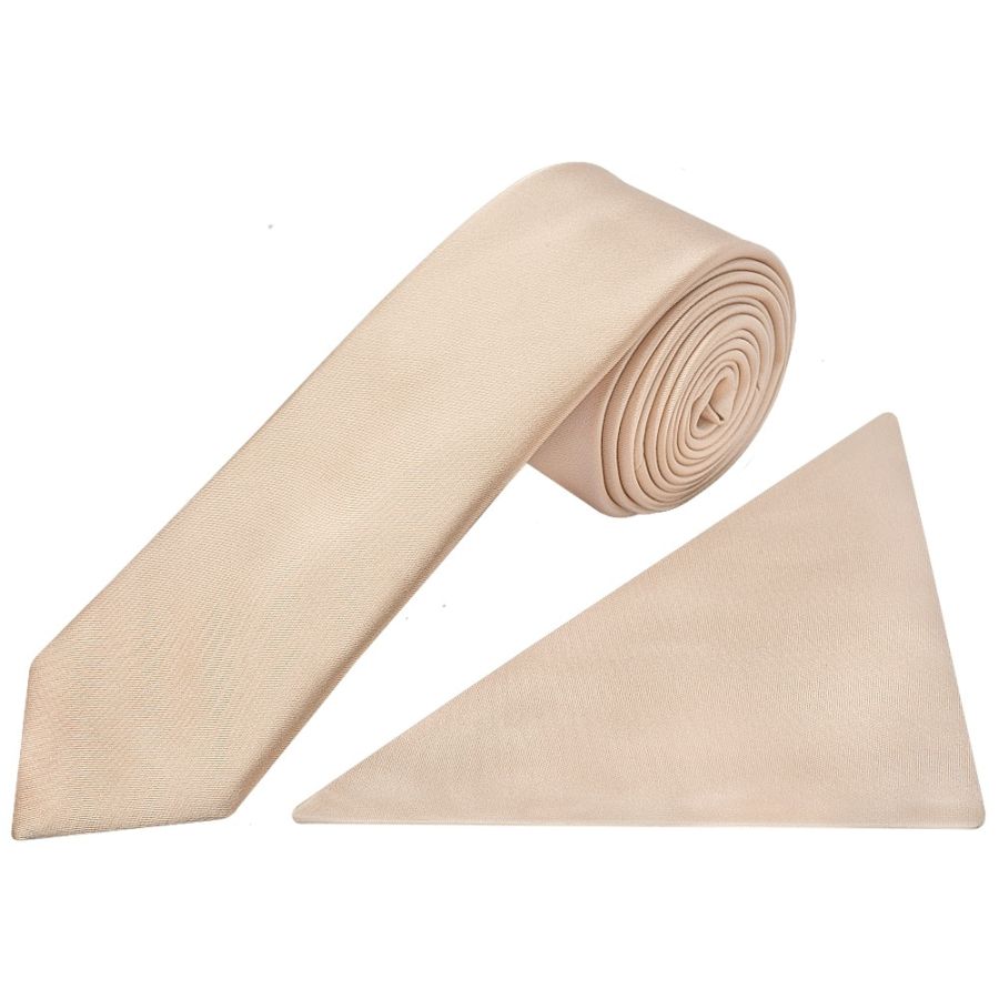 Plain Nude Satin Boys Tie and Pocket Square Set