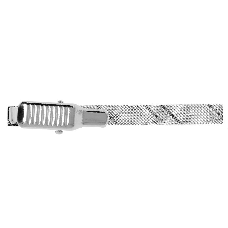 Silver Textured Metal Bar Tie Clip