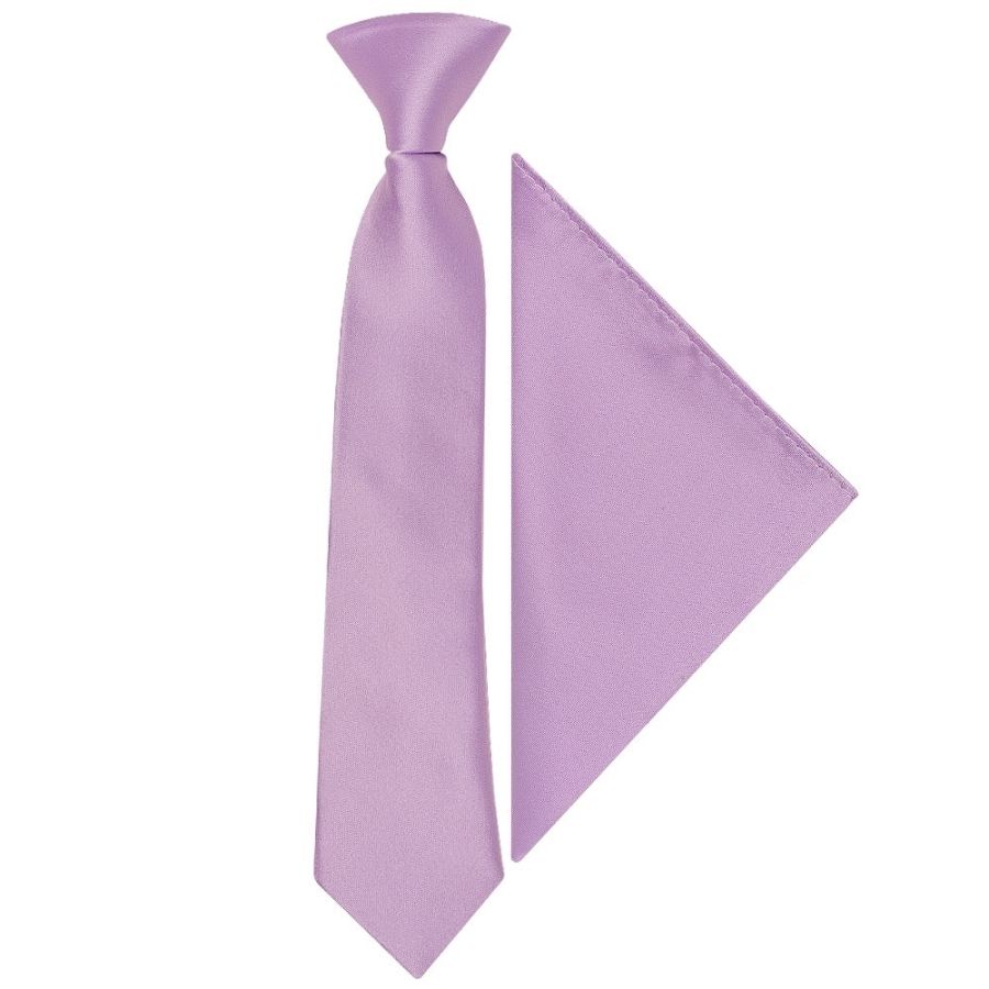Pre Tied Lilac Satin Boys Tie and Pocket Square Set Age 4-7