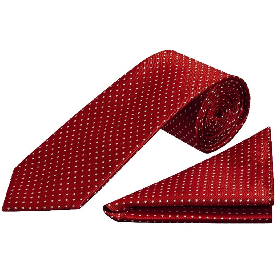 Red and White Polka Dot Classic Men's Tie Pocket Square Set