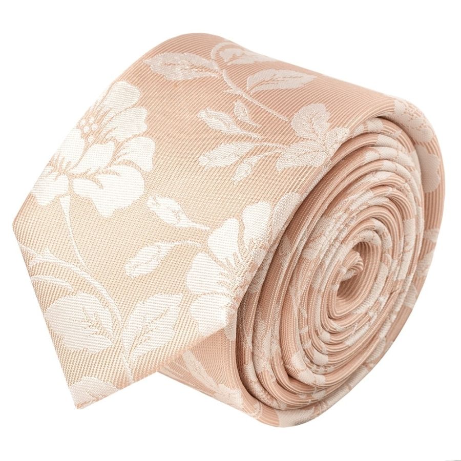 Pink with White Floral Silk Skinny Tie and Pocket Square Set
