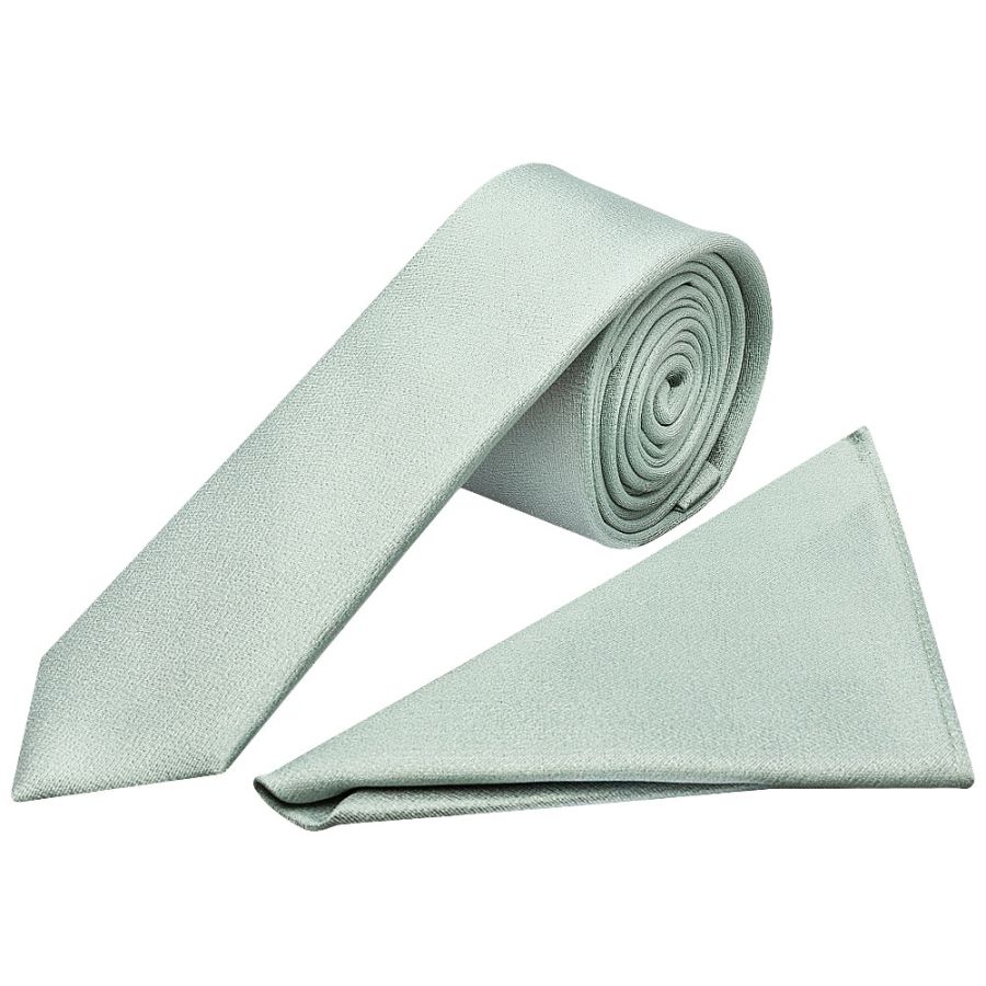 Plain Duck Egg Silk Skinny Boys Tie and Pocket Square Set