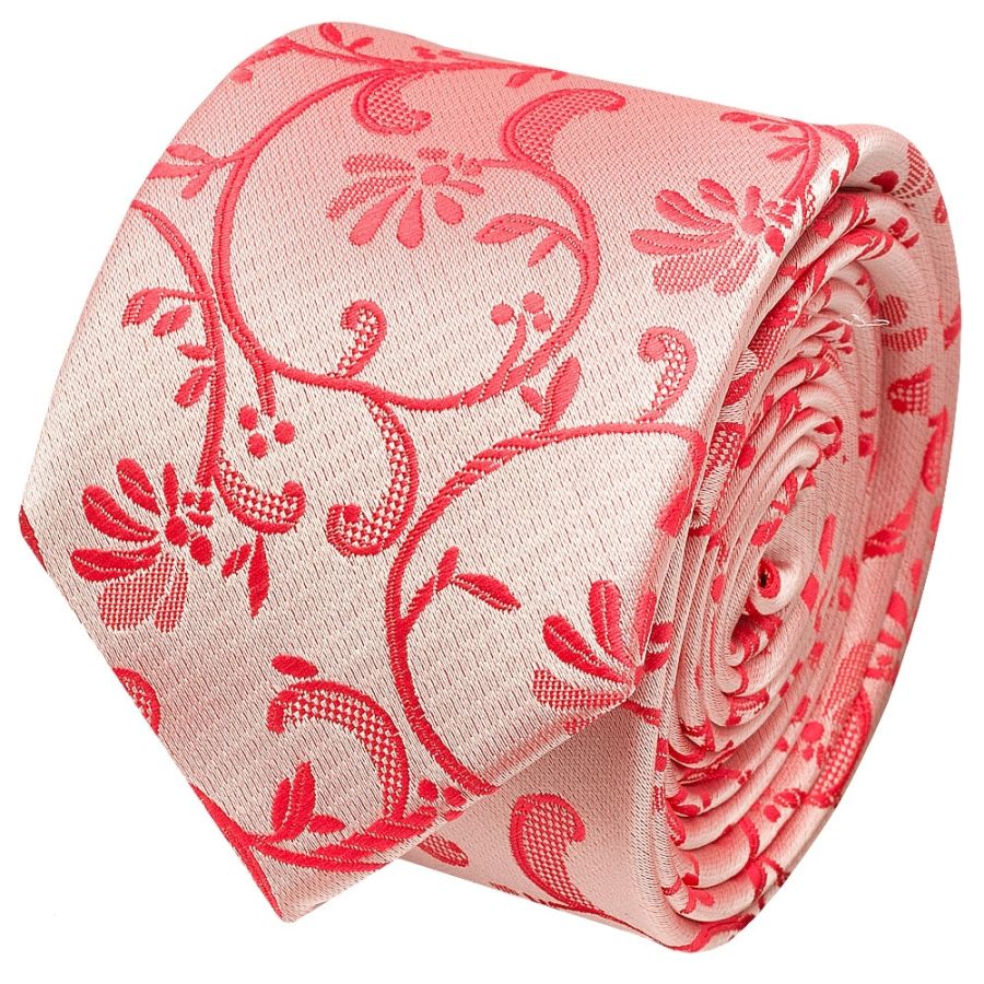 Coral Pink Floral Skinny Boys Tie