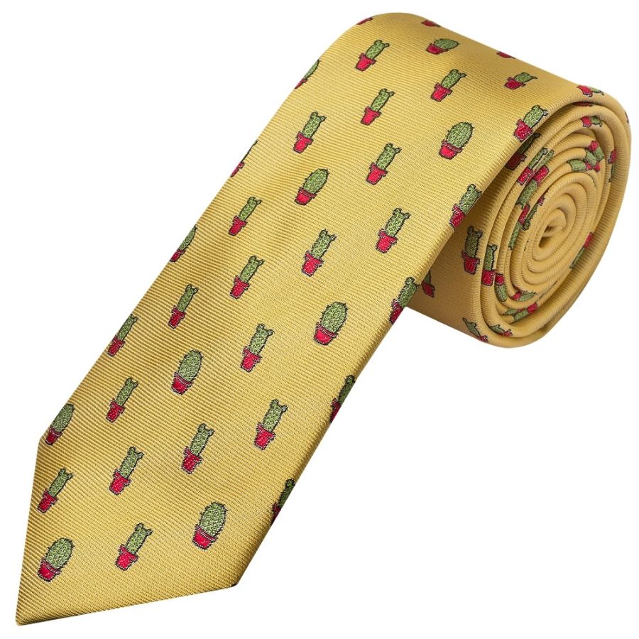 Slim Yellow Cactus Men's Tie