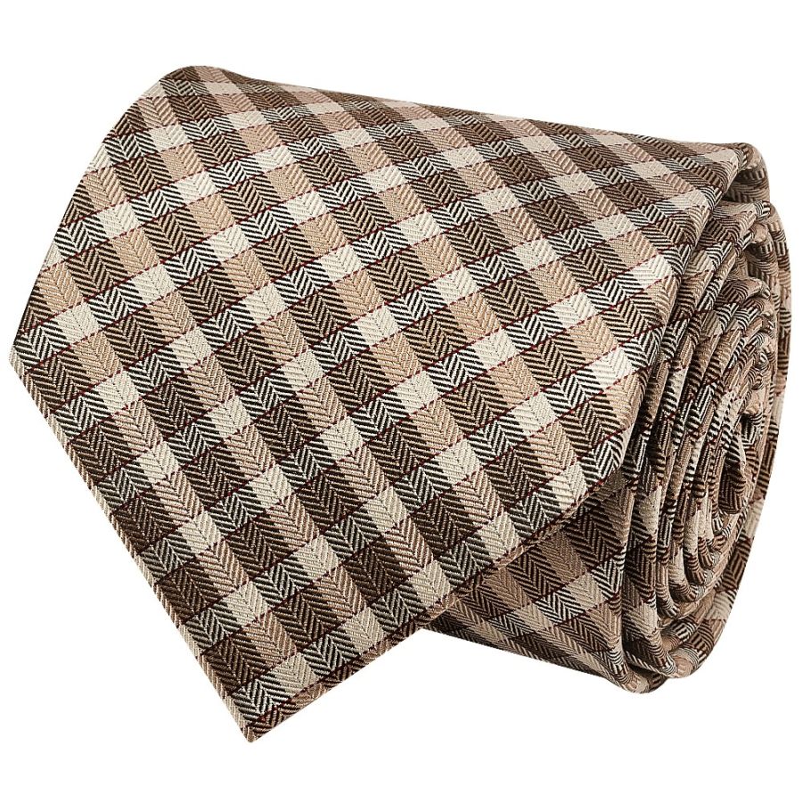 Brown Check Silk Mens Classic Tie and Pocket Square Set