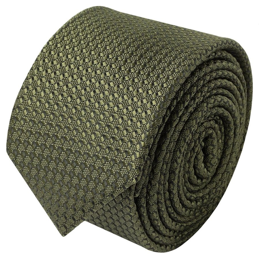 Olive Green Textured Skinny Tie 