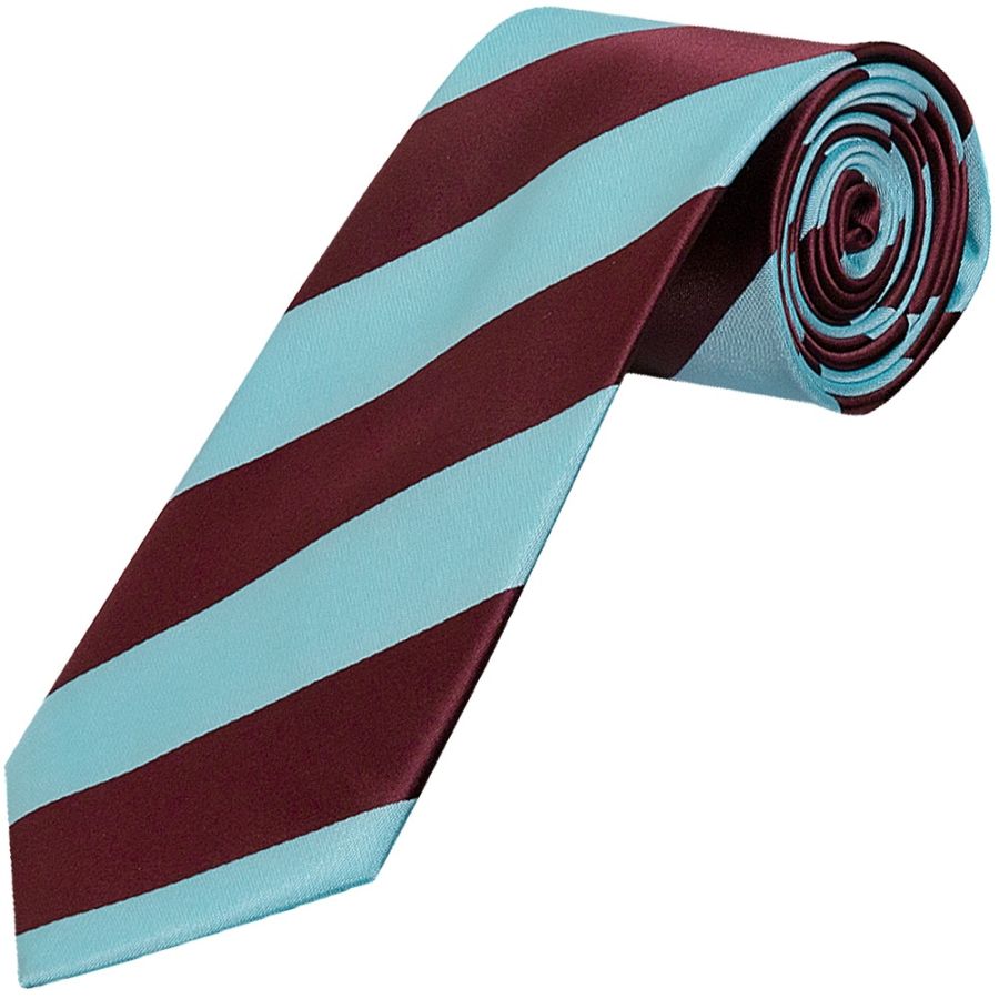 Claret and Blue Striped Hand Made Classic Men's Football Tie and Pocket Square Set