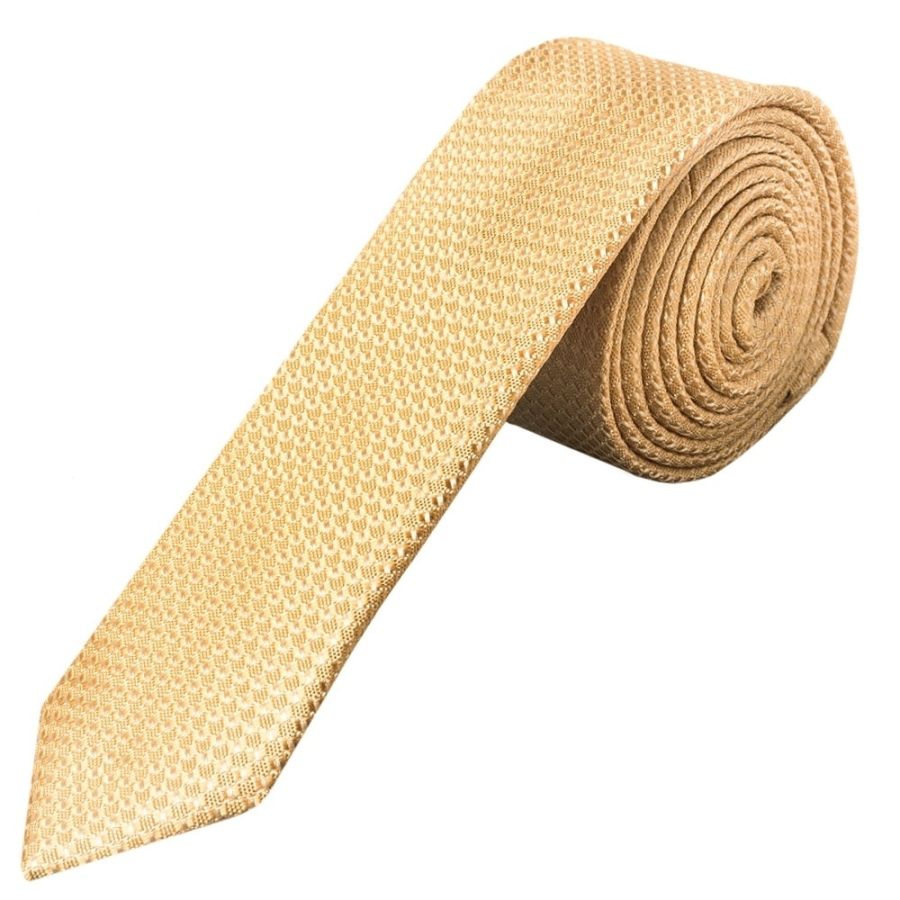 Gold Textured Skinny Tie and Pocket Square Set