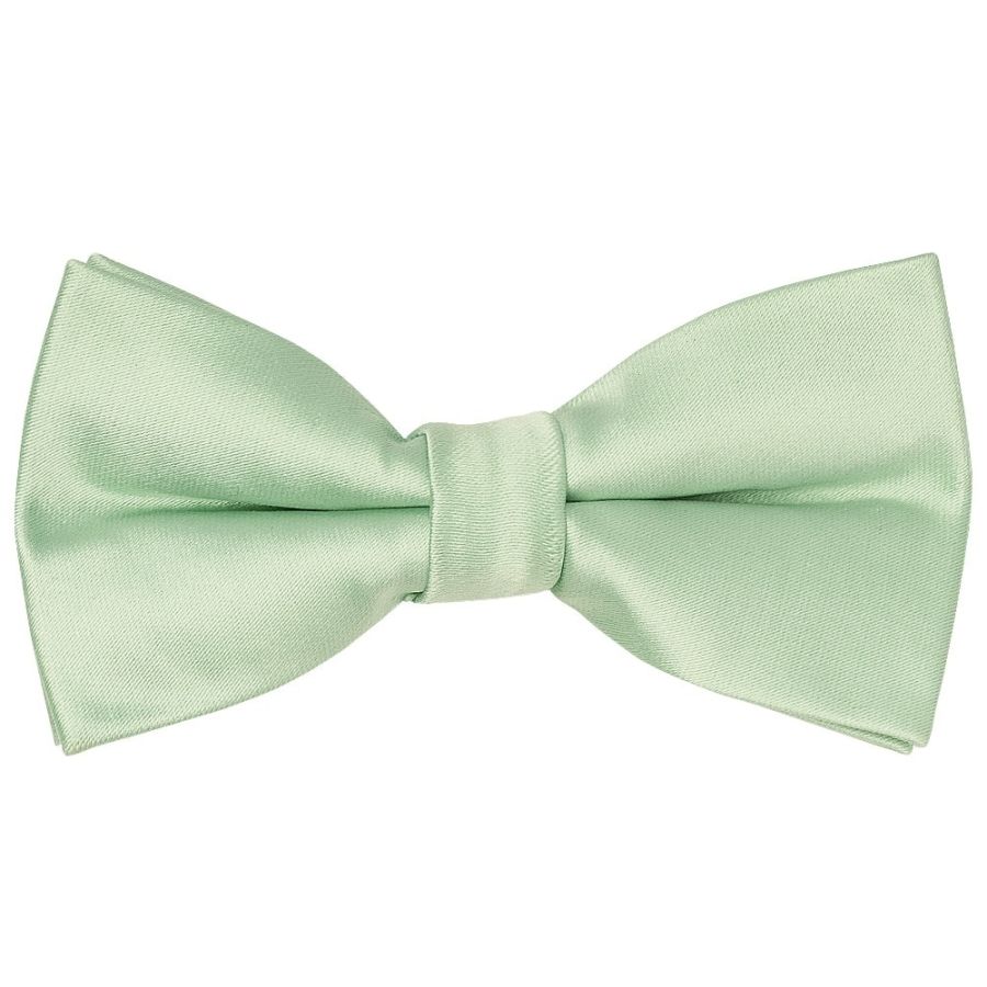 Pre Tied Pale Mint Satin Boys Bow Tie and Pocket Square Set