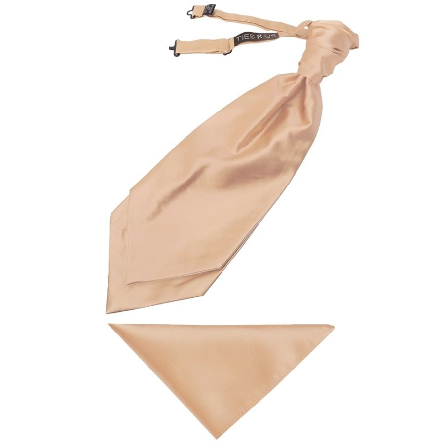 Plain Nude Satin Men's Cravat Tie and Pocket Square Set