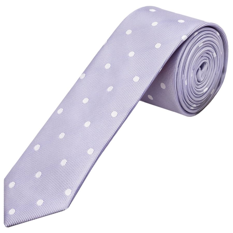 Lilac Large White Spot Skinny Men's Tie