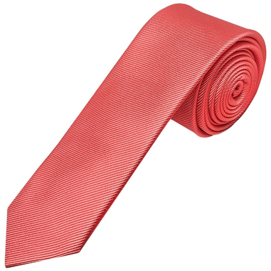 Salmon Pink Silk Twill Skinny Mens Tie