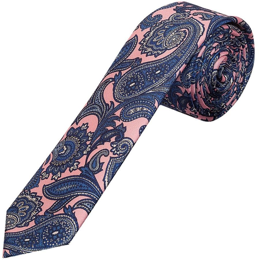 Pink with Blue Paisley Skinny Men's Tie