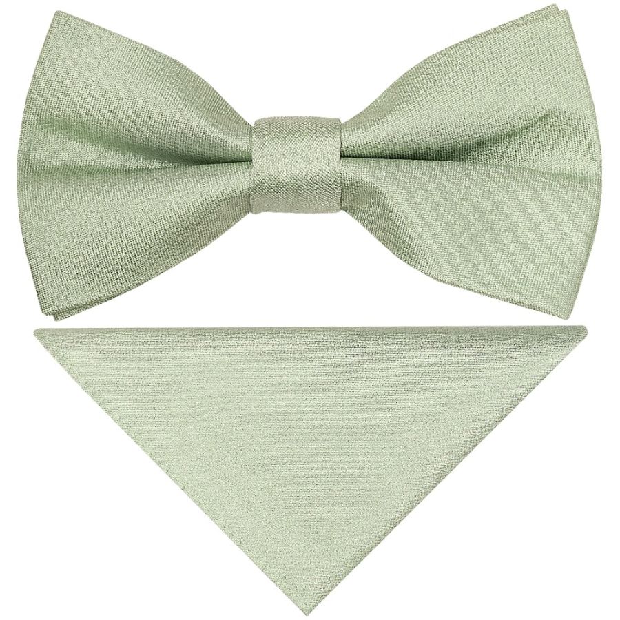 Pre Tied Light Sage Green Silk Boys Bow Tie and Pocket Square Set Age 4-7