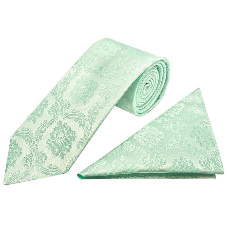Mint Green Paisley Classic Men's Tie and Pocket Square Set