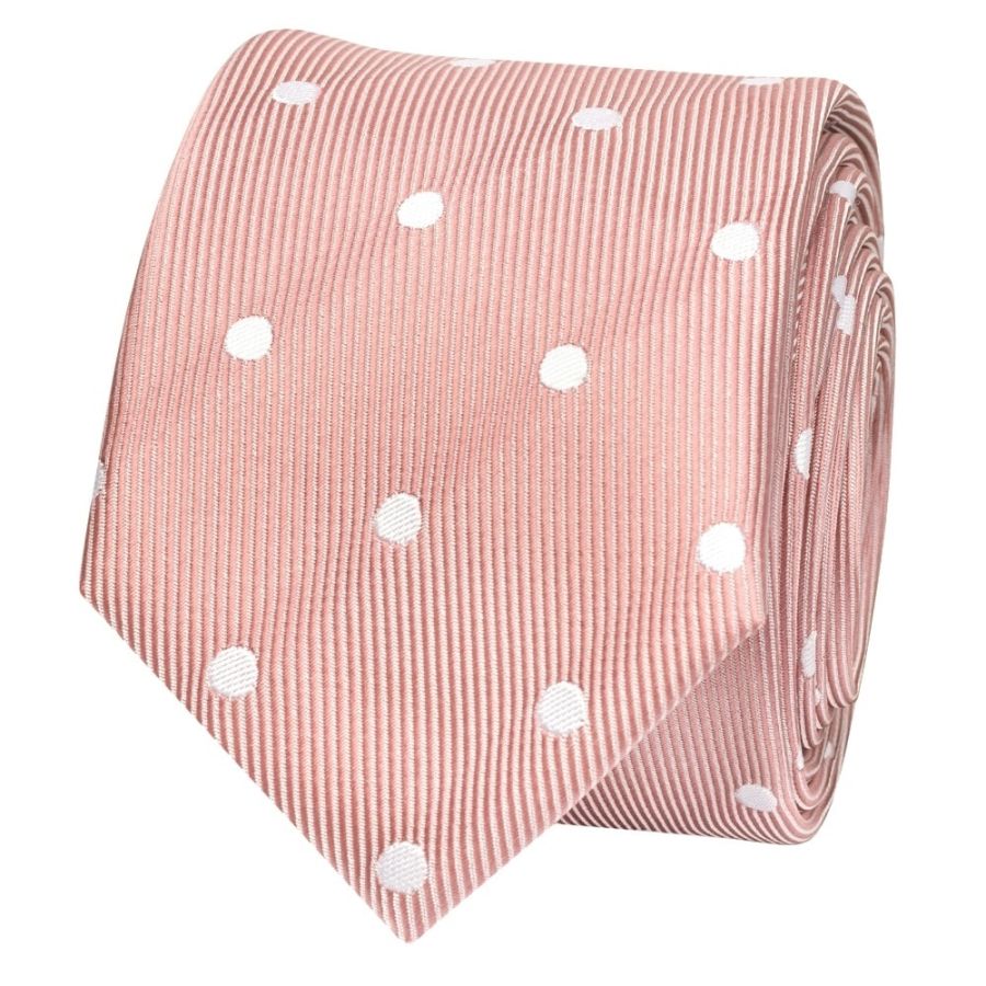 Rose Gold Large White Spot Skinny Men's Tie and Pocket Square Set