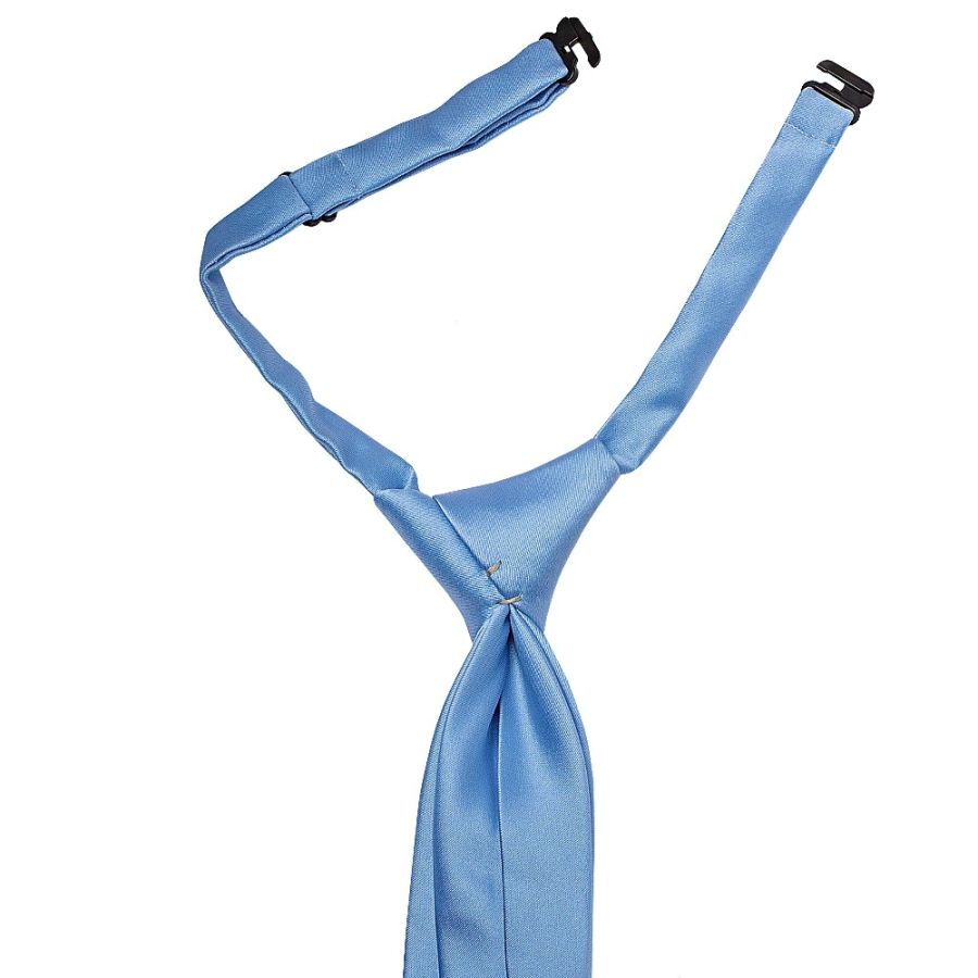 Pre Tied Steel Blue Satin Boys Tie Age 4-7