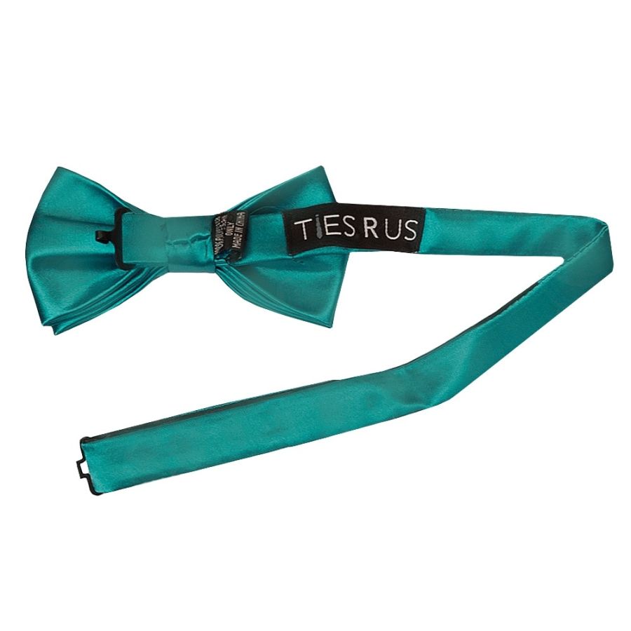 Plain Teal Handmade Mens Bow Tie and Pocket Square Set