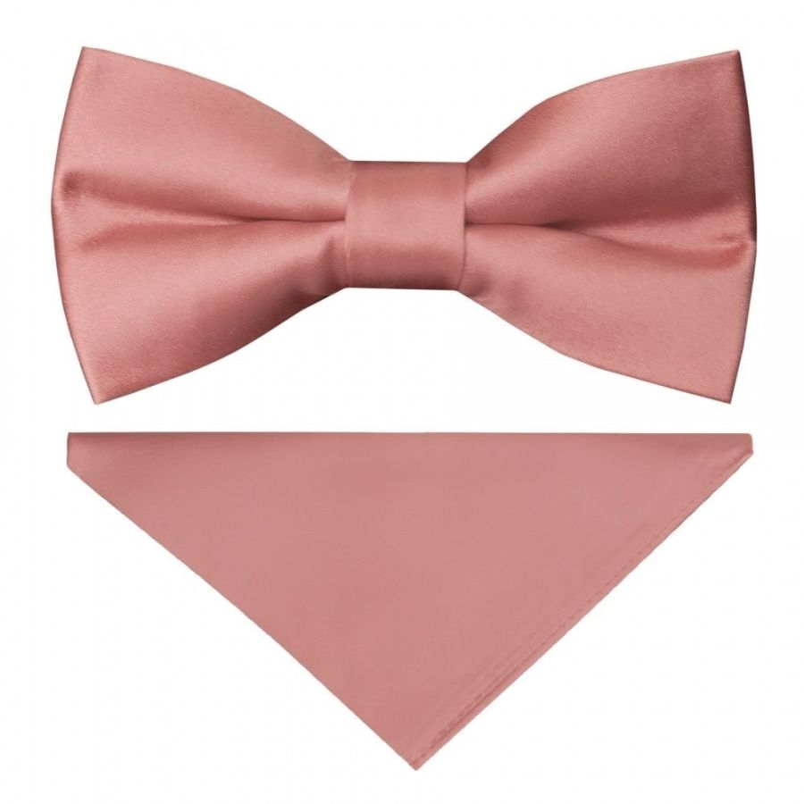 Pre Tied Rose Gold Satin Boys Bow Tie and Pocket Square Set