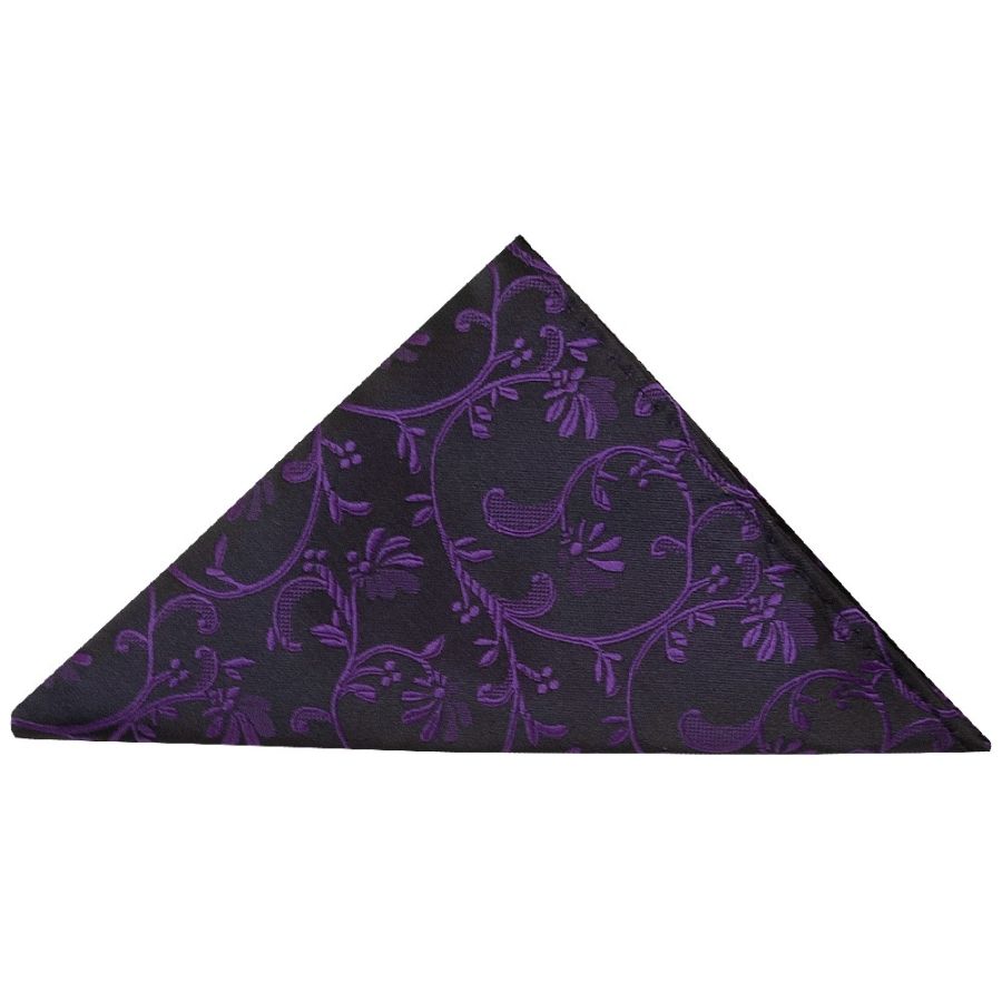 Black with Purple Floral Pocket Square