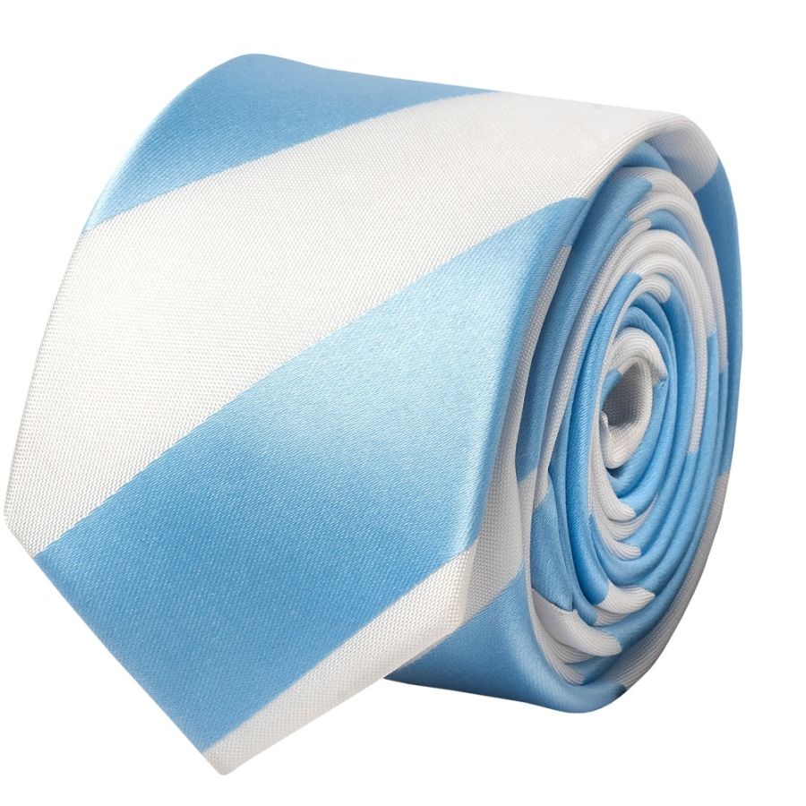 Sky Blue and White Striped Skinny Boys Tie