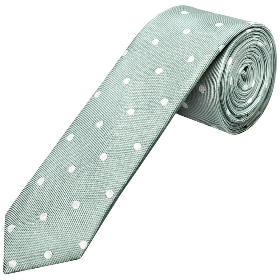 Light Green Large White Spot Skinny Men's Tie