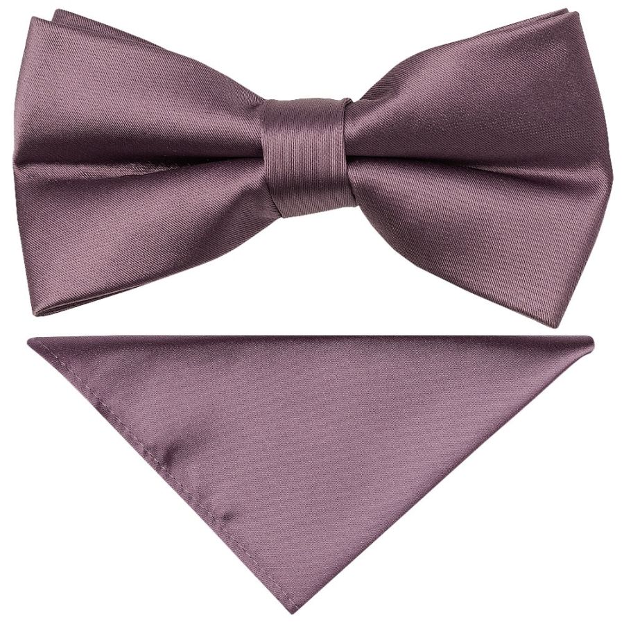 Pre Tied Mauve Boys Bow Tie and Pocket Square Set Age 4-7