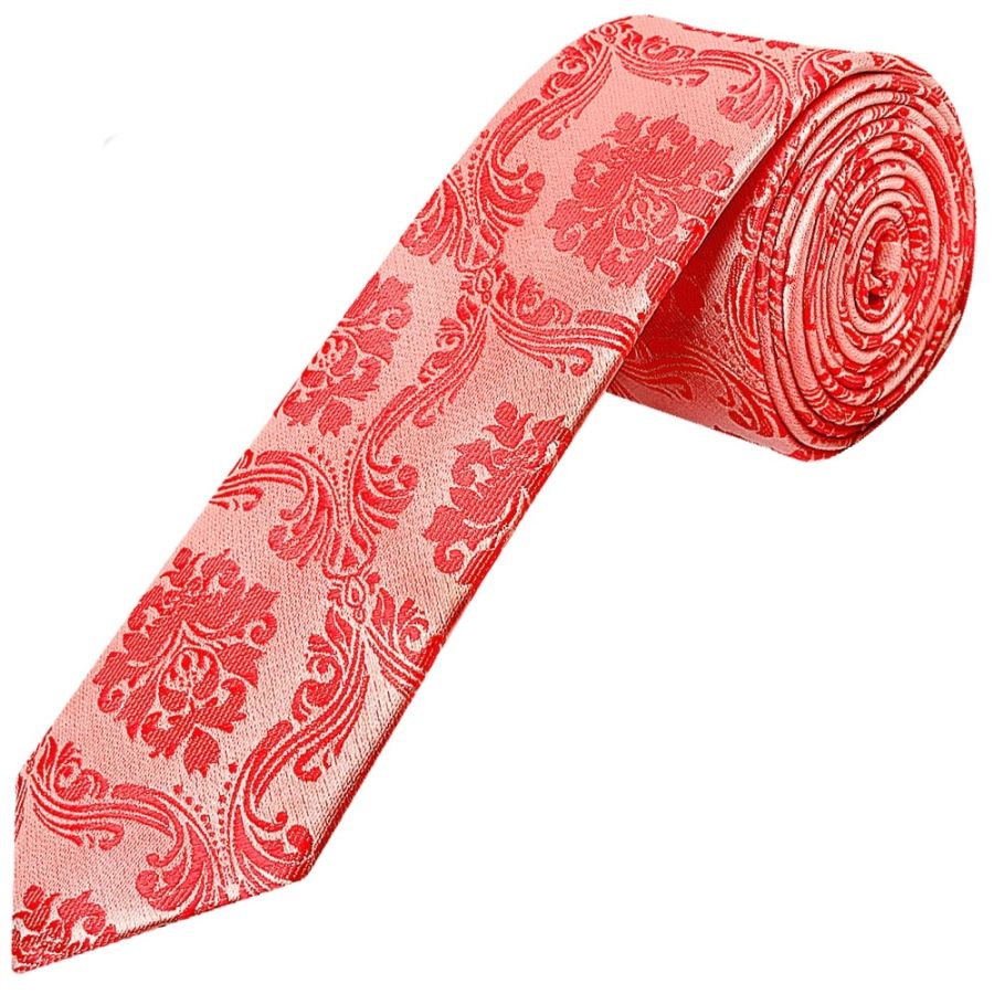 Coral Pink Paisley Skinny Boys Tie