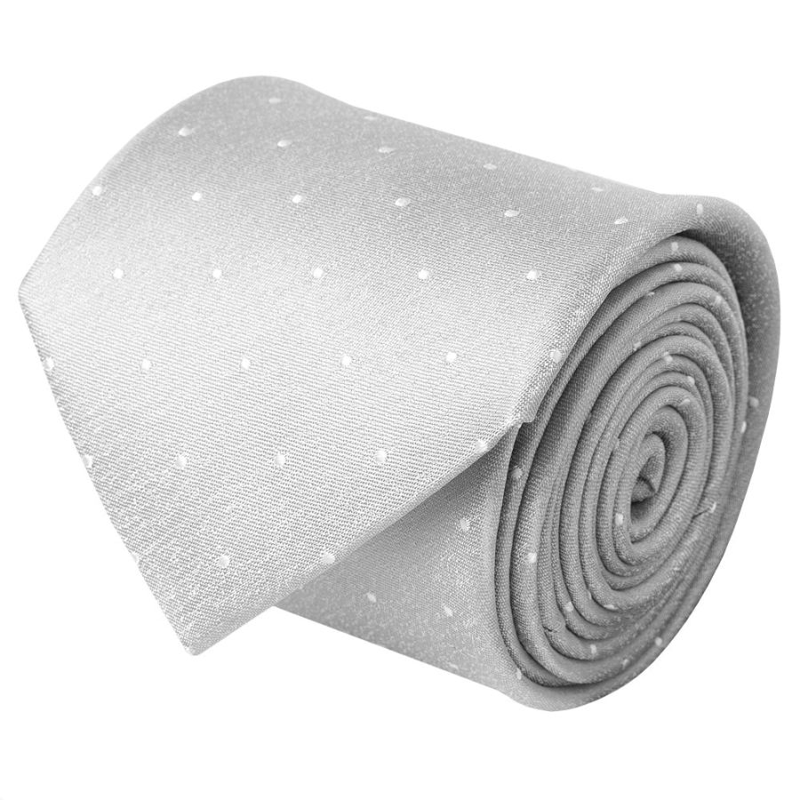 Silver with White Spot Silk Classic Tie and Pocket Square Set